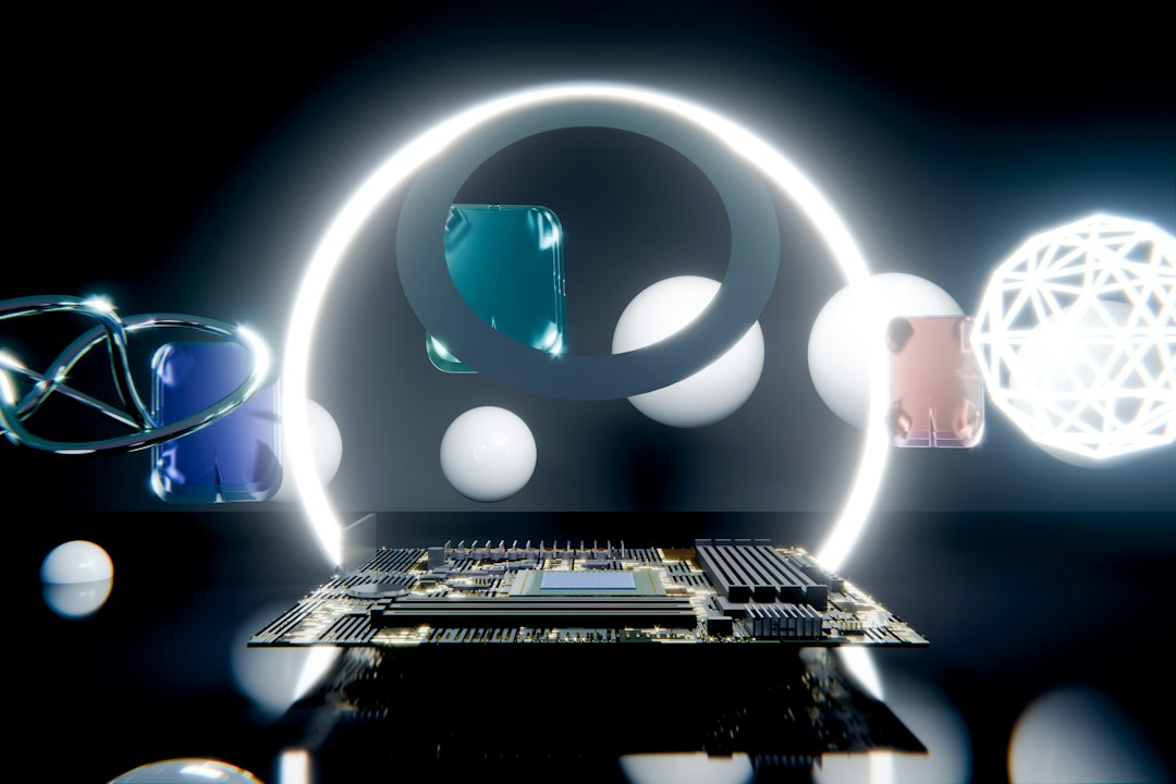 Placa de circuito futurista con un anillo luminoso